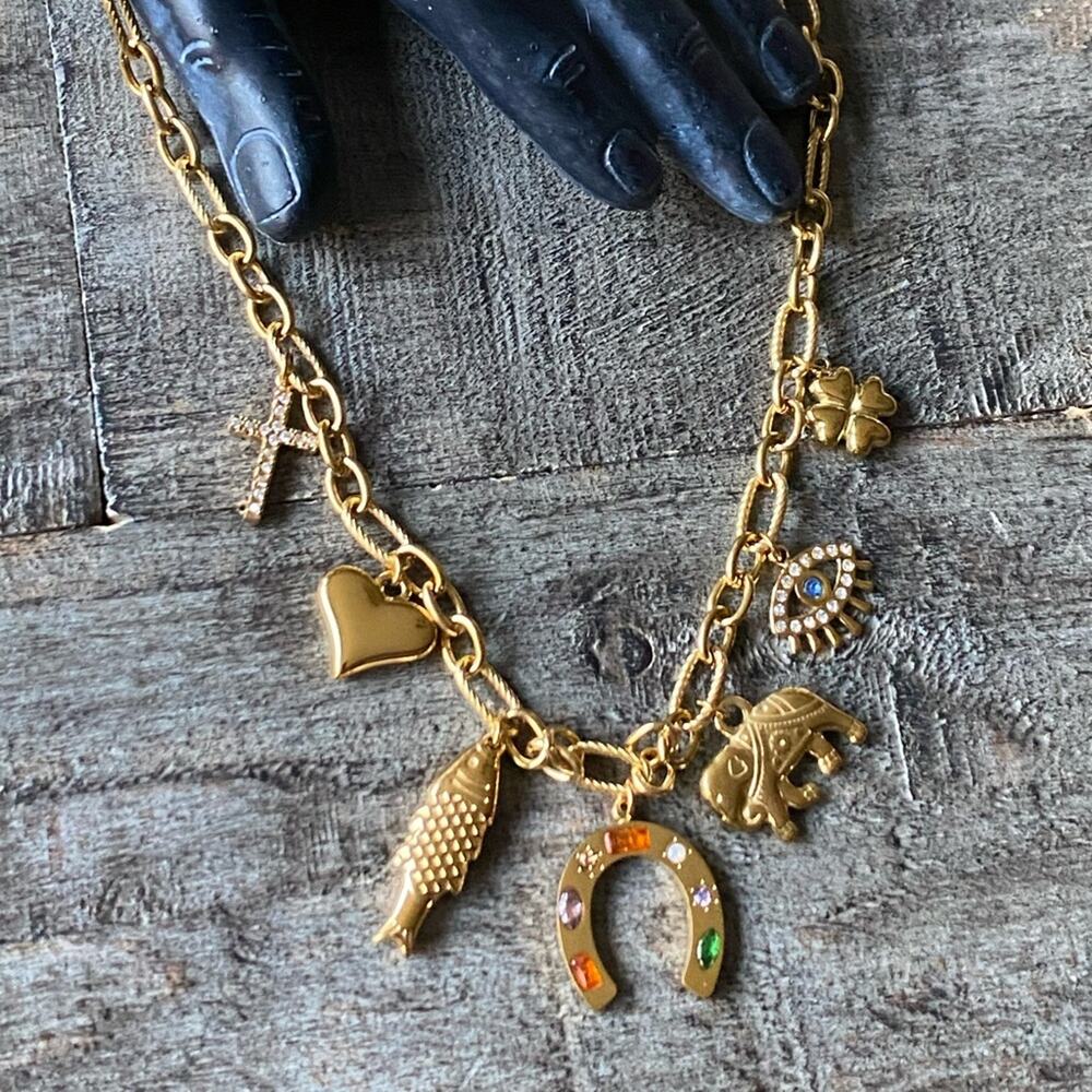 NEW Gold Lucky Charm Layering Necklace - Picture 7 of 8